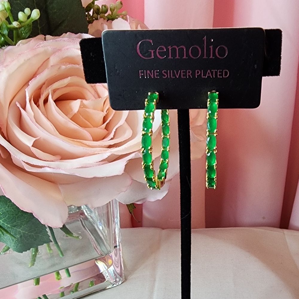 Gemolio Green Jewel Hoop Earrings